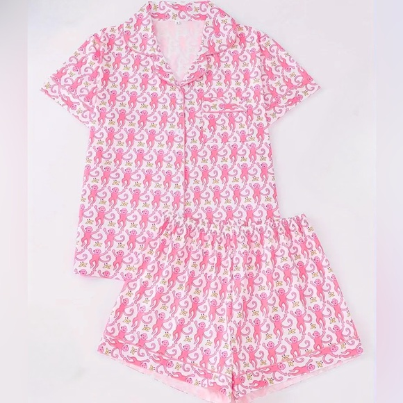 Pink Monkey Pajamas - brand new - Picture 1 of 5